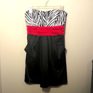 Strapless Zebra and Red/Black Party Dress 🦓♥️🖤